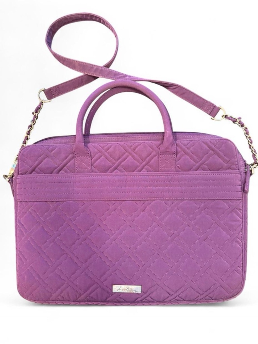 VERA BRADLEY laptop bag. Purple quilted design with handles and detachable strap